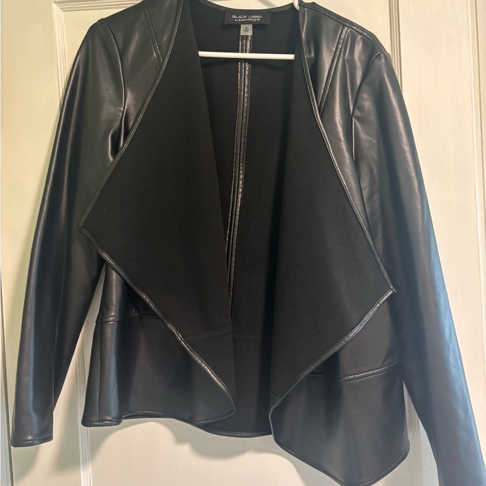 Evan Picone Black Leather Jacket with Draped Front